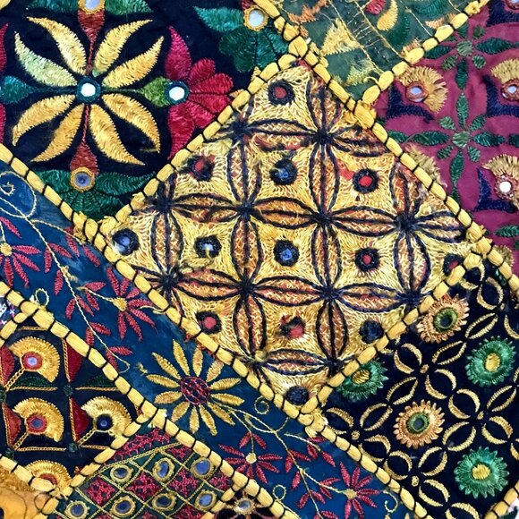 Vintatge Marusthali-Patchwork-Tapestry-Bohemian India Handmade XL 40" - Picture 5 of 8